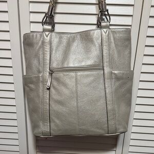 Tignanello Metallic Silver Tote Bag